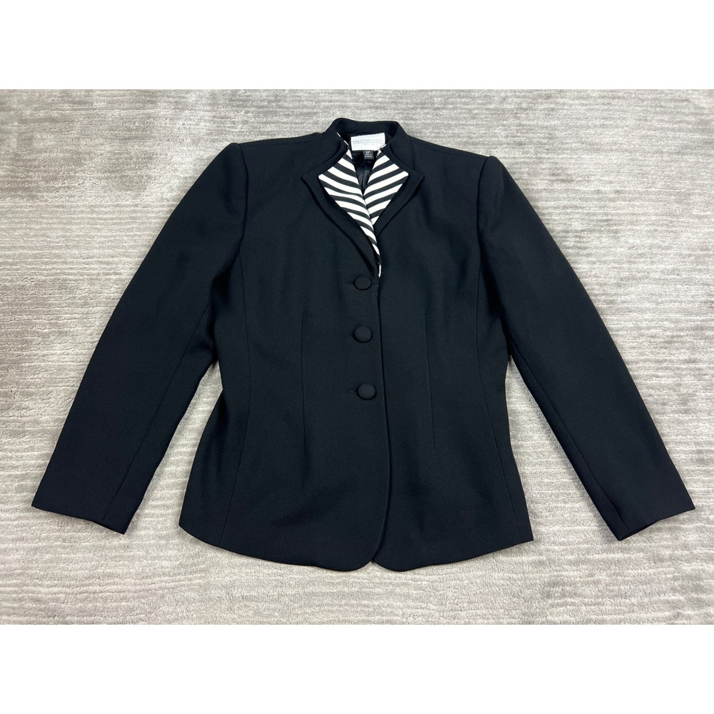 Preston & York Blazer Womens 6P Black Striped Collar Mock Neck Professional